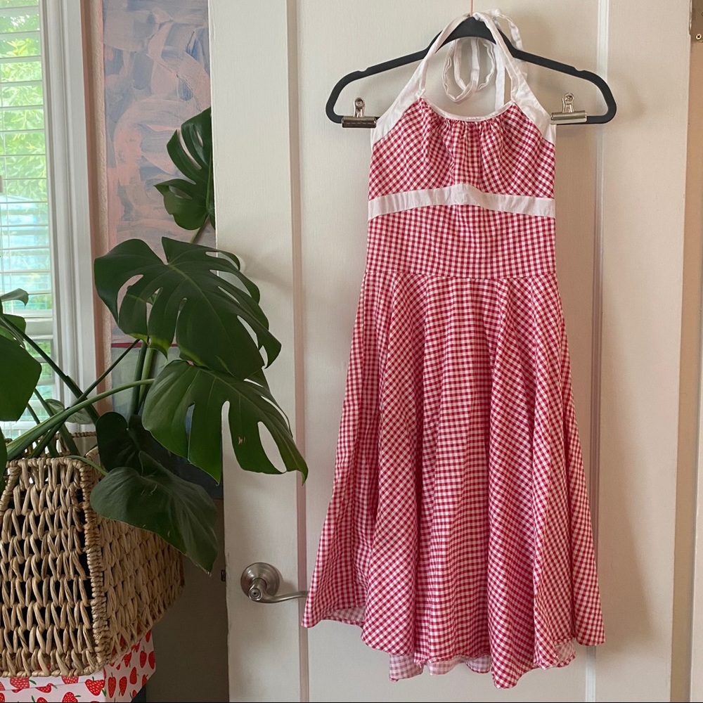 Pinnup Couture Checkered Red Halter Dress